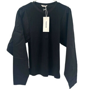 Thakoon Womens Black Mixed Media Henley Shirt Top Long Sleeve Size M NWT